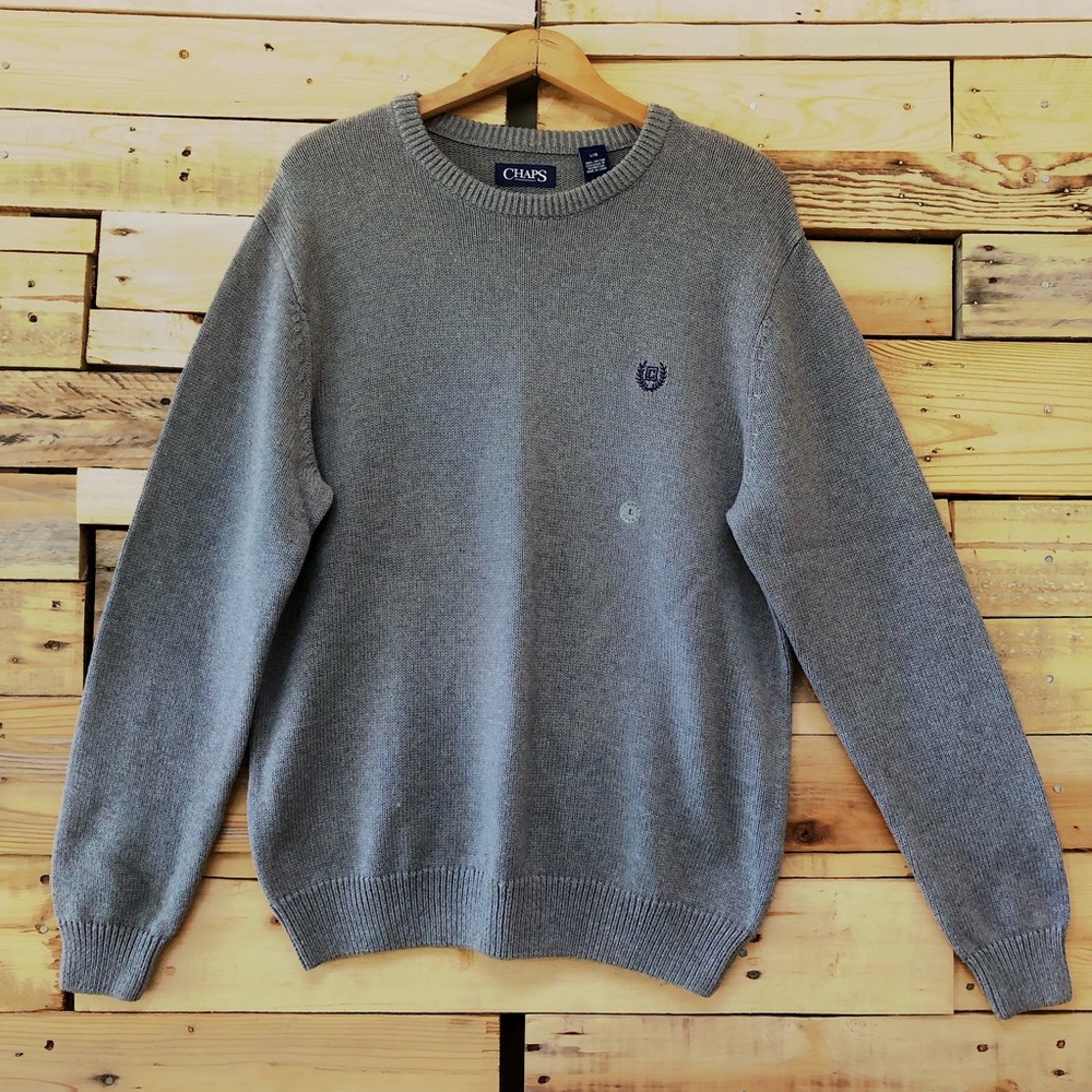 CHAPS NWT grey cotton pullover crewneck sweater, size L